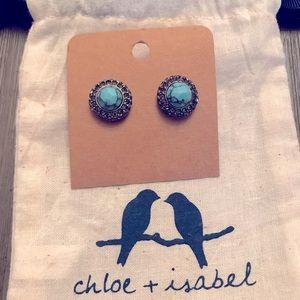 Chloe and Isabel Retro Pave Stud Earrings in Turquoise